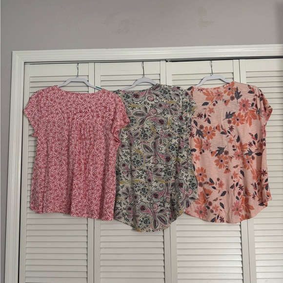 Style & Co Pink Floral Embroidered Short Sleeve Tops Girly Feminine Boho Sz L - Picture 6 of 6